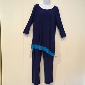 Liz Lange Maternity Pants Set: top (L) & pants (XL), purple w/ turquoise accent